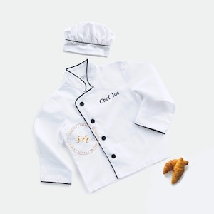Personalized Kids Chef Coat, Embroidered chef Jacket with Chef Hat, Kids Cooking Party, Baking, kids chef costume, Monogrammed Cook Uniform