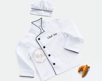 Personalized Kids Chef Coat, Embroidered chef Jacket with Chef Hat, Kids Cooking Party, Baking, kids chef costume, Monogrammed Cook Uniform