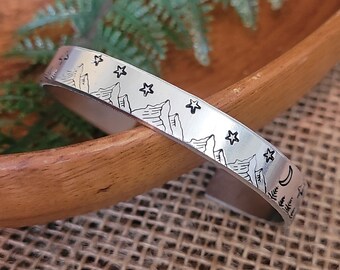 Starry mountain scene | Hand stamped aluminum