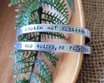 Chosen not forsaken | Hand stamped aluminum cuff