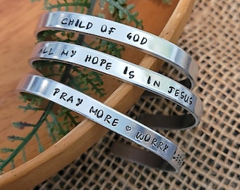 Christian cuffs | Hand stamped aluminum