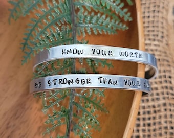 Inspirational cuffs | Hand stamped aluminum