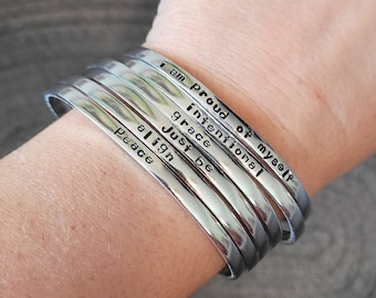 Tiny mantra cuffs - Hand stamped aluminum cuff