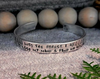 Into the forest I go cuff | Hand stamped aluminum