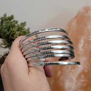 Tiny mantra cuffs - Hand stamped aluminum cuff