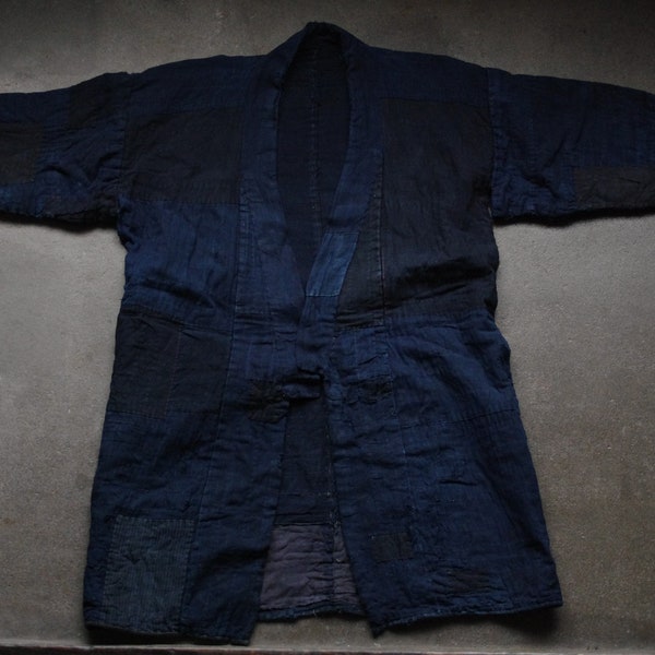 Sashiko Boro dark indigo dyed cotton Kimono from the Taisho era to the early Showa era.
