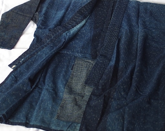 Antique Boro Noragi &quot;Teppousode&quot; indigo-dyed Kasuri cotton.