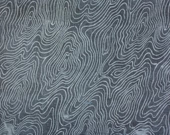 Frammento di tessuto giapponese antico in cotone Katazome / Motivo venatura del legno / Tintura Sumi o tintura con fuliggine di pino / Periodo Bakumatsu-Meiji / 34,5 × 129 cm