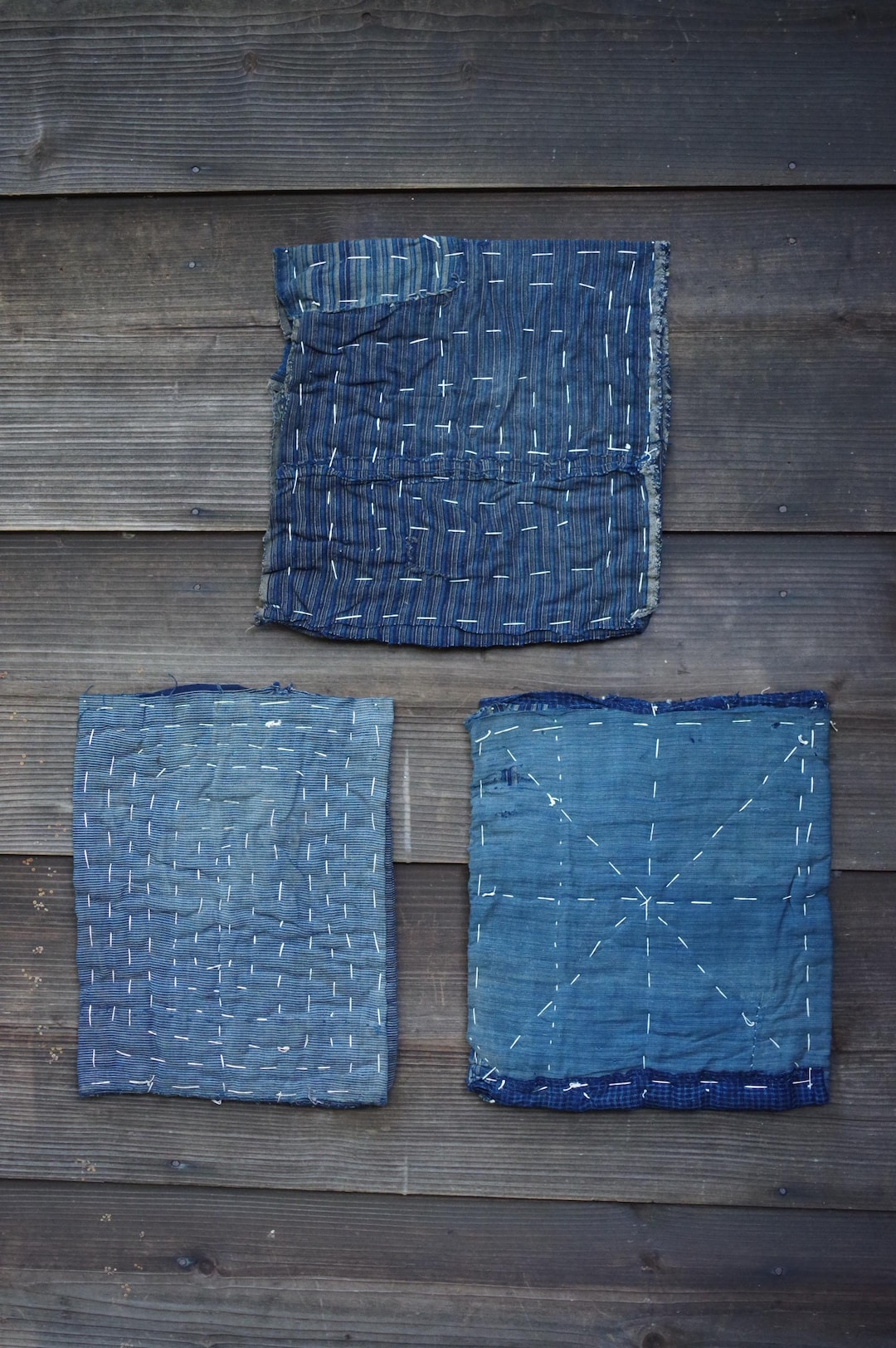 Zokin Antique Japanese Indigo Zokin Cloth Set | 3 Hand-stitched Cotton ...