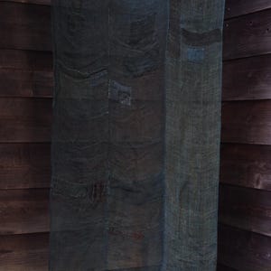 Antique Japanese Boro Kaya Textile | Indigo and Deep Green Hemp Mosquito Net | 3-Panel Patched Cloth | Meiji Period | 94 × 178 cm