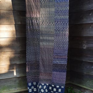 Japanese Boro Futon Cover Textile, Indigo Kasuri Cotton Patchwork, Showa Period, 82 × 220 cm