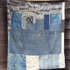 Cubierta gruesa de Boro Kotatsu, Patchwork Indigo Katazome, Morioka, Período Showa, 137×163cm