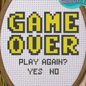 Digital Download - Cross Stitch - PDF Pattern - 14 count - Game Over - Computer - Console - Video - Game - Retro - Arcade - Stitch Chart