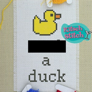 Digital Download - Cross Stitch - PDF Pattern - 14 count - F Word - Duck - Yellow - Swear Word - humour - Curse Word - embroidery - chart
