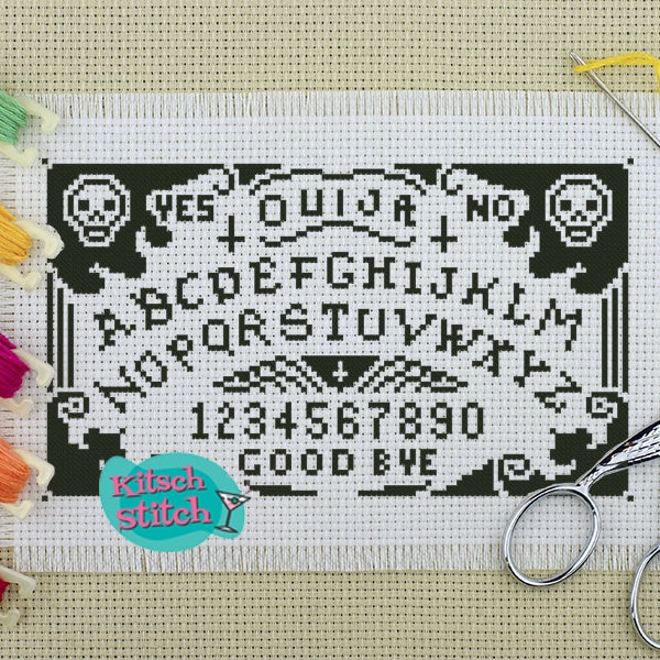 Digitaler Download - Kreuzstich - PDF Zählmuster - 14 count - Ouija - Brett - Geist - sprechende Geister - Black Arts - ZoZo - Halloween - Spiel