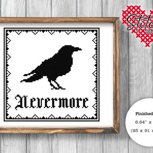 Nevermore - The Raven - Digital Download - Cross Stitch - PDF Pattern - 14 count - Edgar Allan Poe - Halloween - Gothic - Spooky