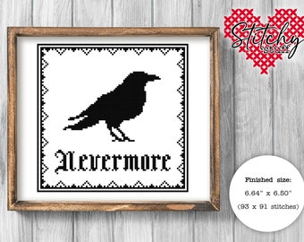 Nevermore - The Raven - Digital Download - Cross Stitch - PDF Pattern - 14 count - Edgar Allan Poe - Halloween - Gothic - Spooky