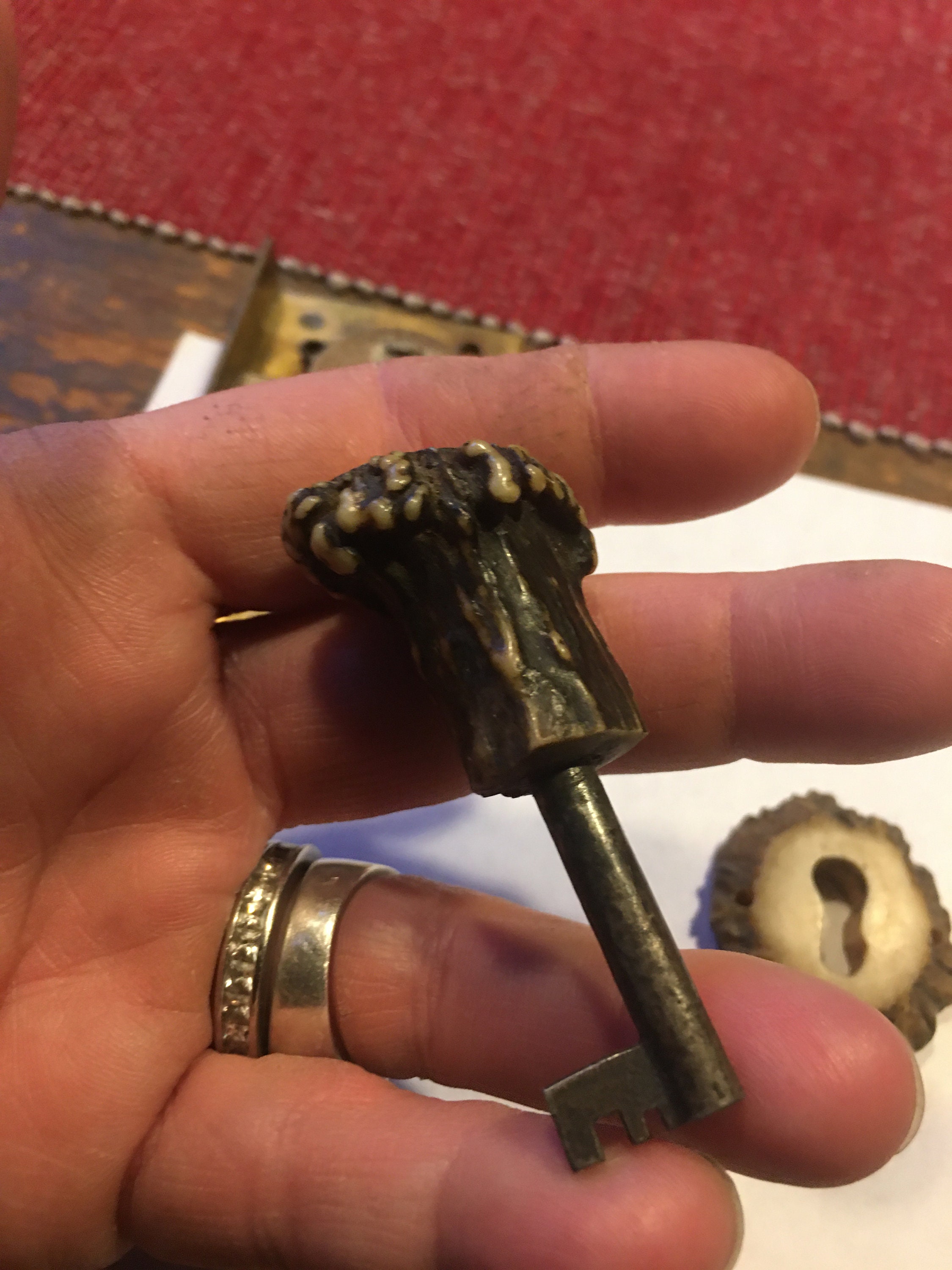 Antique brass lock w/antler keyhole & key Etsy