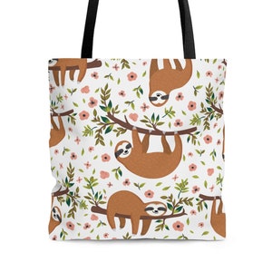 Sloth Pattern Tote Bag - Gift for Sloth Lovers - Grocery Bag, Picnic Beach Bag, La Paresse, Sac Bandouliere, Sac Fourre Tout, Faultier