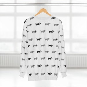 Dachshund Fleece Unisex Sweatshirt in White. All Over Print. Gift for Sausage Dog Lovers, Men's/Women Unisex Crewneck Pullover image 1