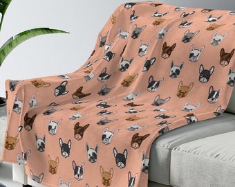 French Bulldog Velveteen Plush Blanket. 3 Sizes. White or Pink. Dog Lover Gift. Animal and Pets Drawing/illustration