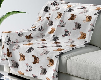 French Bulldog Velveteen Plush Blanket. 3 Sizes. White or Pink. Dog Lover Gift. Animal and Pets Drawing/illustration