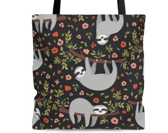 Sloth Pattern Tote Bag - Gift for Sloth Lovers - Grocery Bag, Picnic Beach Bag, La Paresse, Sac Bandouliere, Sac Fourre Tout, Faultier