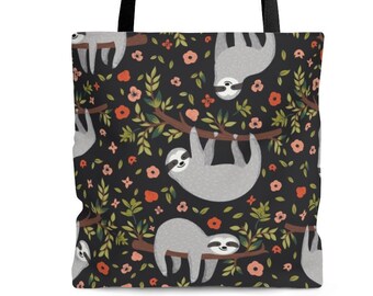 Sloth Pattern Tote Bag - Gift for Sloth Lovers - Grocery Bag, Picnic Beach Bag, La Paresse, Sac Bandouliere, Sac Fourre Tout, Faultier