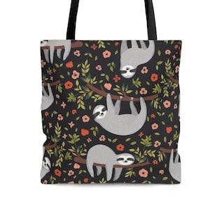 Sloth Pattern Tote Bag - Gift for Sloth Lovers - Grocery Bag, Picnic Beach Bag, La Paresse, Sac Bandouliere, Sac Fourre Tout, Faultier