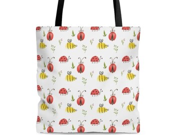 3027 Personalized Ladybird Beetle Cotton Book Bag for Girls or Boys Ladybug Kids Tote Bag