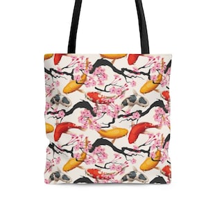 Koi Fish Tote Bag, Koi Carp Sakura Gift Women, Cherry Blossom Japanese Art, Bridesmaid Tote Bag,Sac Fourre Tout, Sac Cabas, Sac Bandouliere image 1