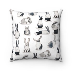Almohada de la plaza del conejo, almohada decorativa, regalo del amante del conejo, regalo del amante del conejo, impresión del conejo lindo, cojín de la almohada del lanzamiento, regalo para el veterinario