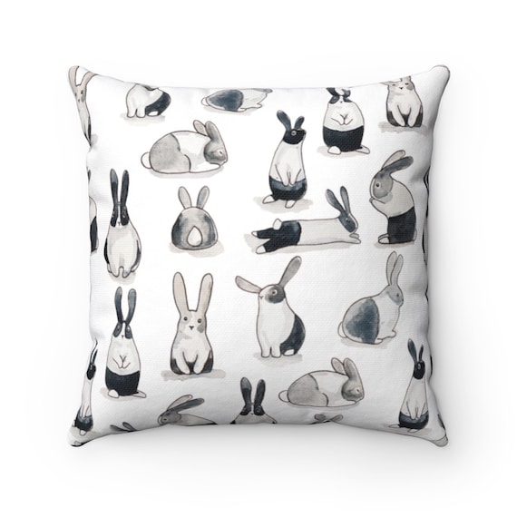 Rabbit Square Pillow, Decorative Pillow, Rabbit Lover Gift, Bunny Lover Gift, Cute Rabbit Print, Throw Pillow Cushion, Gift for Vet