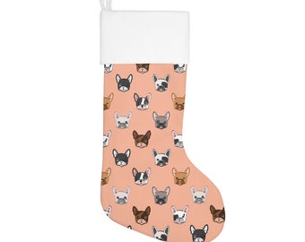 French Bulldog Christmas Stocking in Pink or White. Frenchie Lover Xmas Tree Accessory - Dog Owner Christmas stocking