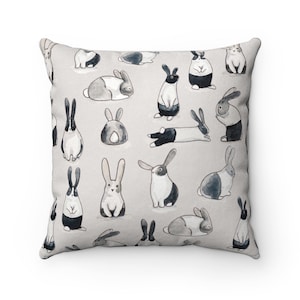 Rabbit Square Pillow, Decorative Pillow, Rabbit Lover Gift, Bunny Lover Gift, Cute Rabbit Print, Throw Pillow Cushion, Gift for Vet