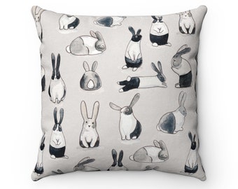 Rabbit Square Pillow, Decorative Pillow, Rabbit Lover Gift, Bunny Lover Gift, Cute Rabbit Print, Throw Pillow Cushion, Gift for Vet