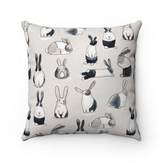 Rabbit Square Pillow, Decorative Pillow, Rabbit Lover Gift, Bunny Lover Gift, Cute Rabbit Print, Throw Pillow Cushion, Gift for Vet