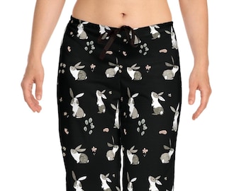 Patrón de dibujo artístico de conejo para pantalones de pijama de mujer
