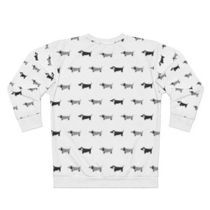 Dachshund Fleece Unisex Sweatshirt in White. All Over Print. Gift for Sausage Dog Lovers, Men's/Women Unisex Crewneck Pullover image 3