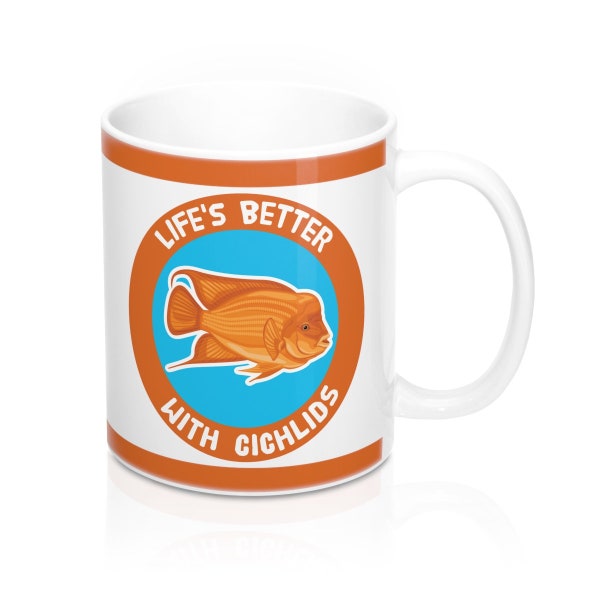 Aquarium Tropical Fish Mug - Red Devil Cichlid Lover Mug - Life's Better with Cichlids - Coffee Drink Mug