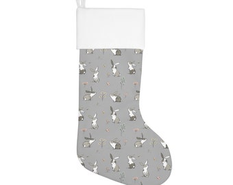 Cute Rabbit Christmas Stocking in White or Gray. Rabbit Drawing/illustration print. Pet Bunny Lover Xmas Tree Accessory Ornament