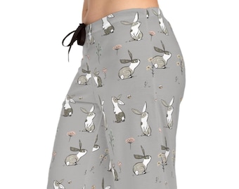 Patrón de dibujo artístico de conejo para pantalones de pijama de mujer