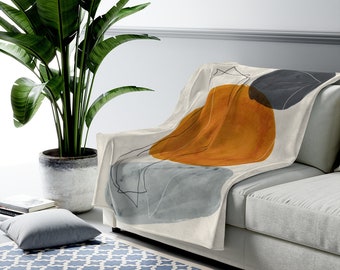 Modern Artistic Velveteen Plush Blanket. 3 Sizes. Minimalist Design. Abstract Contemporary Art