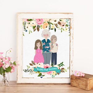 Großeltern, Karte, Mutter Portrait Druck, individuelles Familienportrait, Geburtstagsgeschenk, Familiendruck, Mama Geschenk, personalisiertes Geschenk für Mama