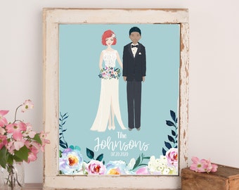 Wedding Gift Personalized, Couple Illustration, Custom Wedding Portrait,Wedding Keepsake, Wedding Anniversary,  Personalized Wedding Gift