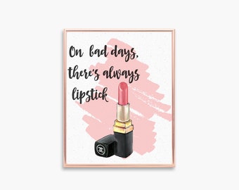 Makeup Wall Art, Fashion Poster Art, Fashion Poster, Girl Fashion Poster, Dorm Room, Wall Decor, Makeup Vanity, Lipstick, Printable Art