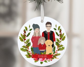 Family Custom Portrait Ornament, Custom Ornament, Family Portrait,  Gift, Family Portrait Illustration, Personalized Ornament, Christmas