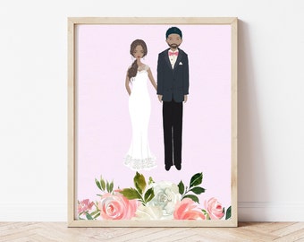 Wedding Gift Personalized, Couple Illustration, Custom Wedding Portrait,Wedding Keepsake, Wedding Anniversary,  Personalized Wedding Gift