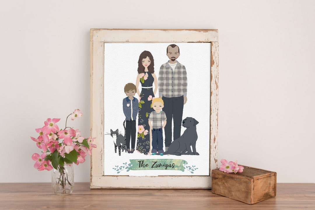 Custom Family Portrait, Personalized Family Gifts, Digital Family ...