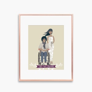 Ilustración de retrato familiar imprimible, dibujo de descarga digital personalizado, pareja de dibujos animados, compromiso, bienvenida, boda, día de las madres